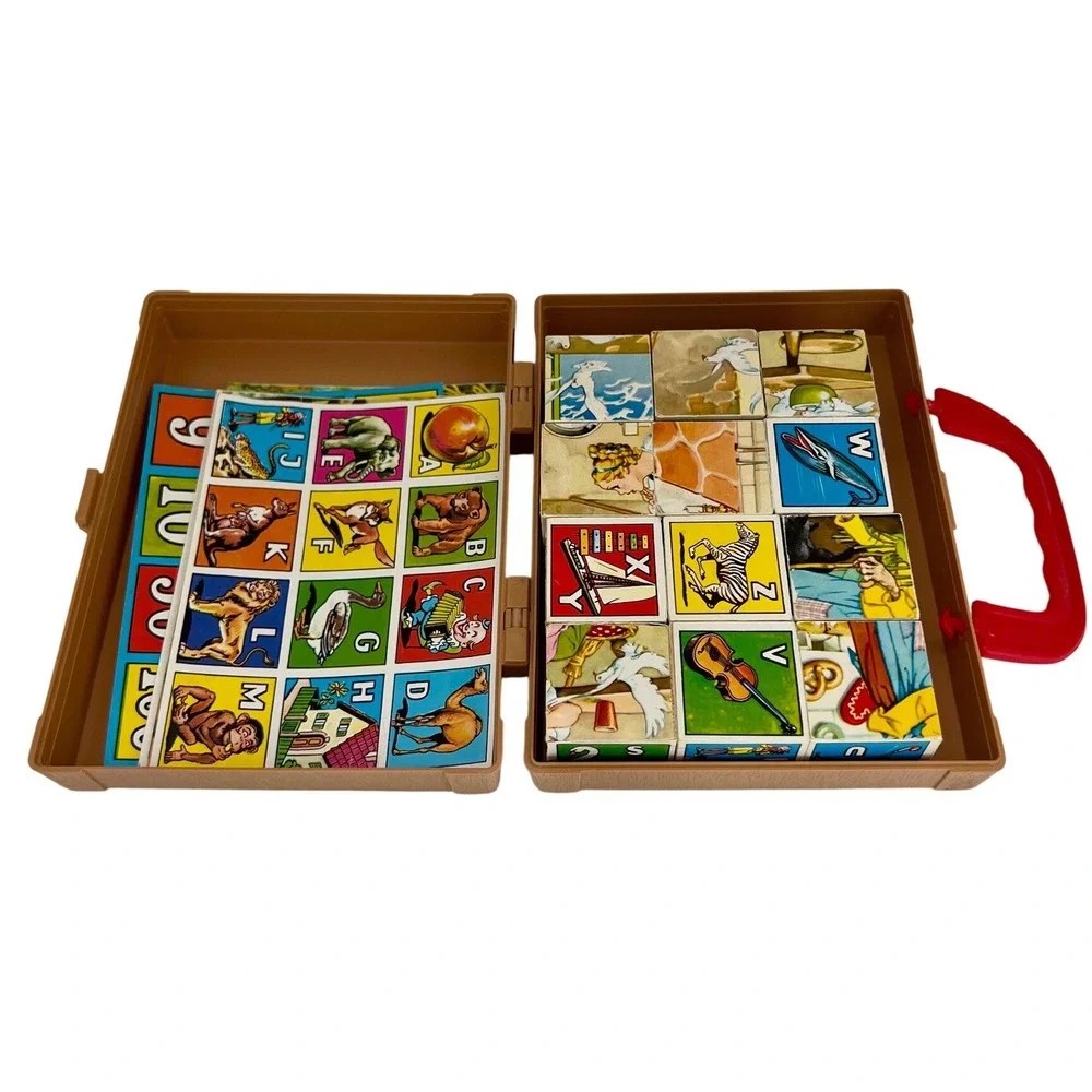 Cube Puzzle EICHHORN Alphabet Number Picture Wooden Germany Vintage Toy Set